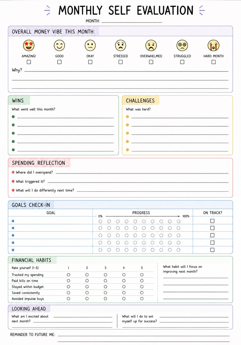 ADHD Monthly Reflection and Growth Page